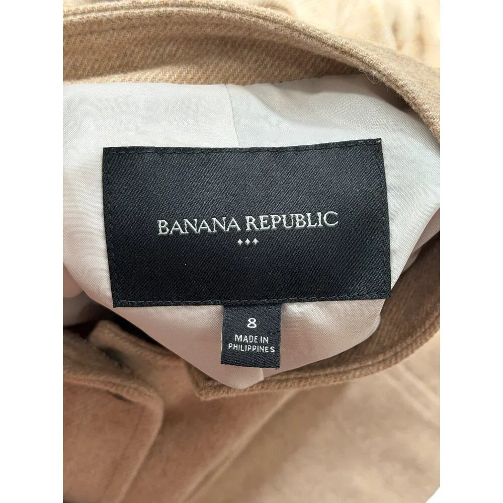 Banana Republic Womens Size 8 Tan Military Style Blazer Wool-Blend Crest-Buttons - Picture 4 of 7